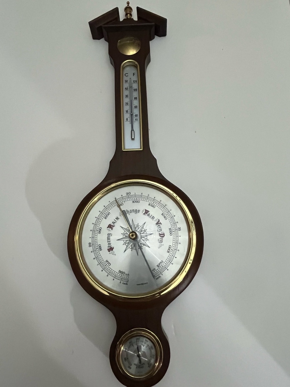 Vintage West Germany Wooden Banjo Weather Station Barometer Thermometer